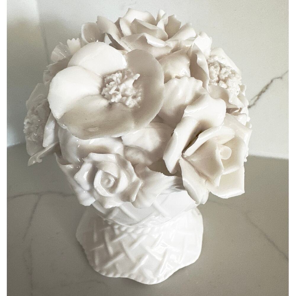 Rare Mid Century Modern Creamy White 3D Floral Vase Home Decor Porcelain